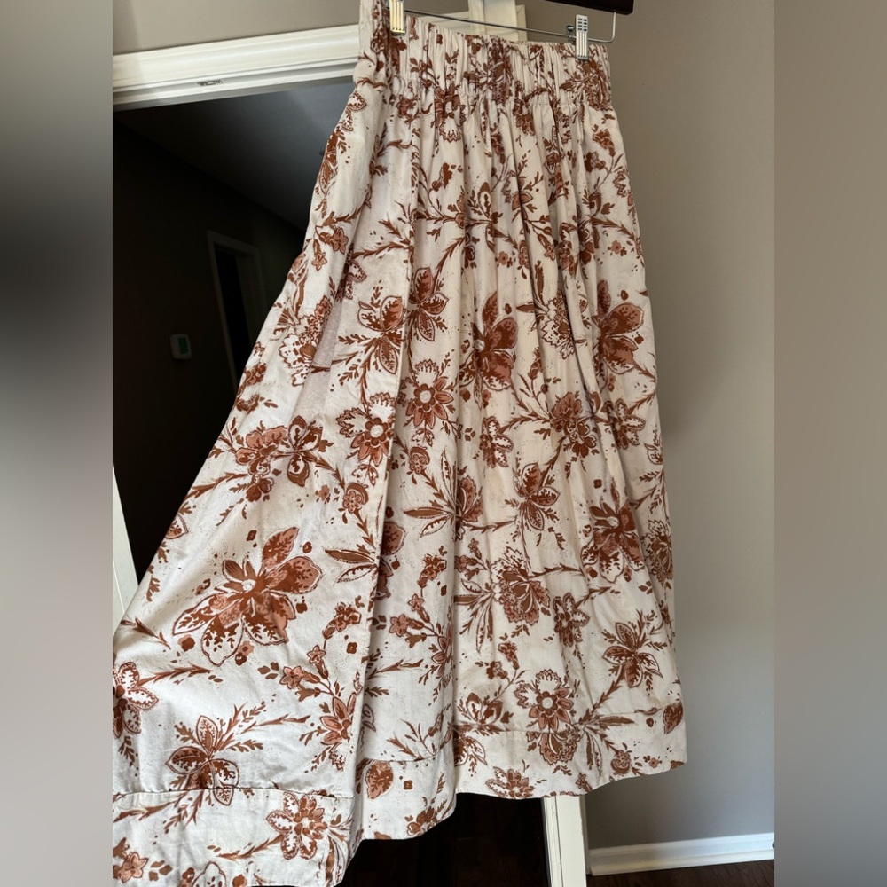 Abercrombie & Fitch Cream brown Poplin Cotton Midi Skirt